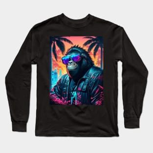 Trendy gorilla wearing sunglasses in miami beach Long Sleeve T-Shirt